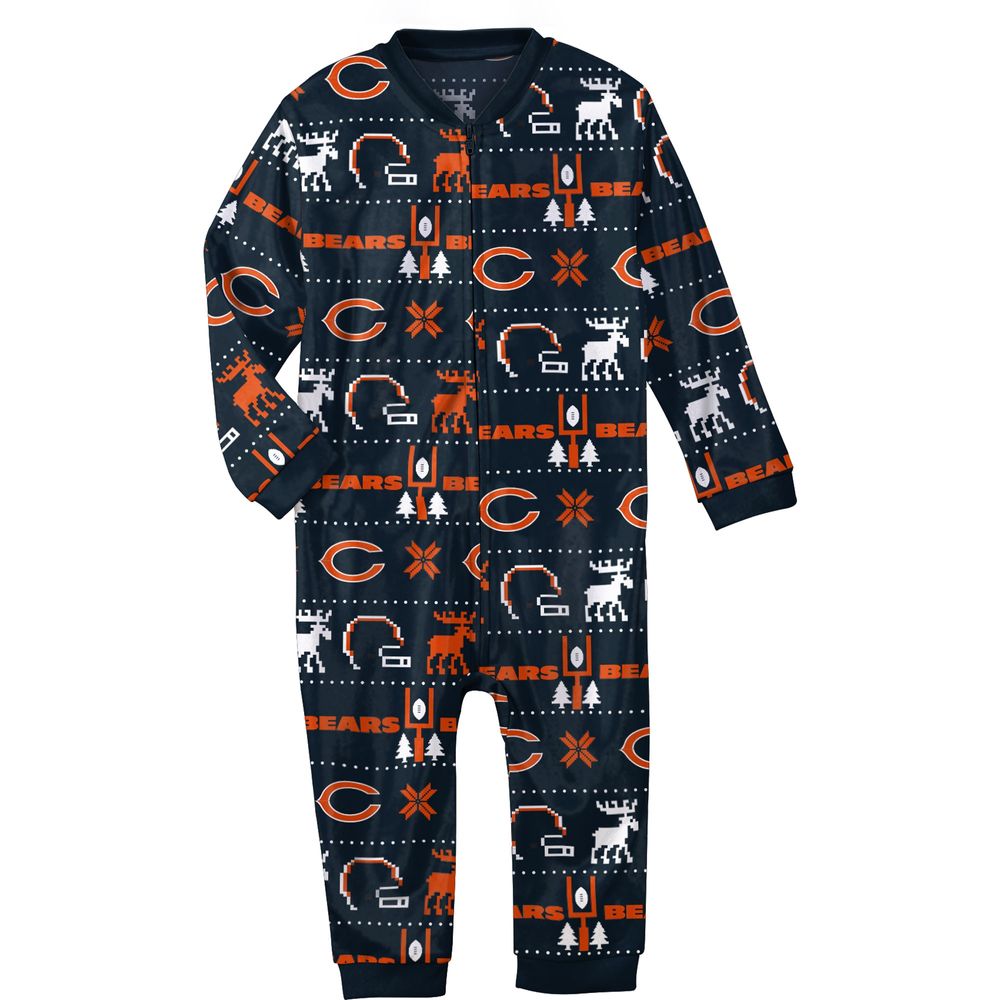 Newborn & Infant Navy Chicago Bears Allover Print - Full-Zip Jumper