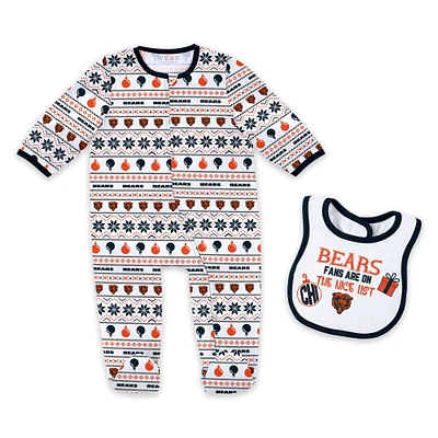 Ensemble pyjama et bavoir à fermeture éclair pour nouveau-né bébé par Erin Andrews Chicago Bears imprimé intégral