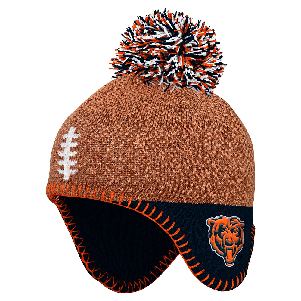 Bonnet en tricot marron avec pompon pour enfant d'âge préscolaire, motif tête de football des Chicago Bears