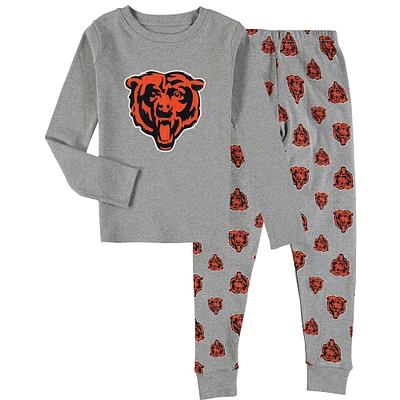 Ensemble de nuit préscolaire avec t-shirt à manches longues et pantalon Chicago Bears gris chiné