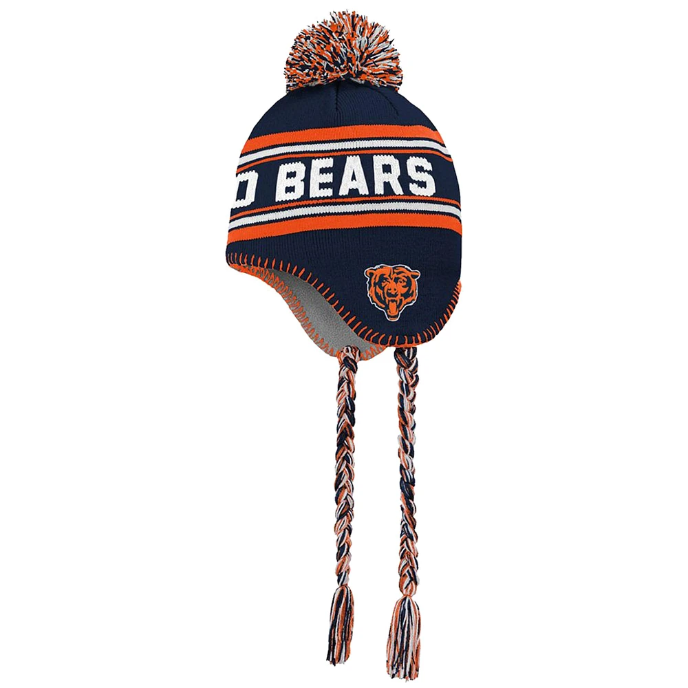 Bonnet en tricot jacquard à pampilles Chicago Bears bleu marine/orange préscolaire avec pompon