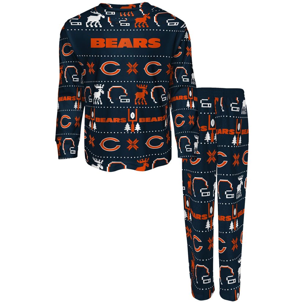 Preschool Navy Chicago Bears Allover Print Long Sleeve T-Shirt & Pants - Sleep Set