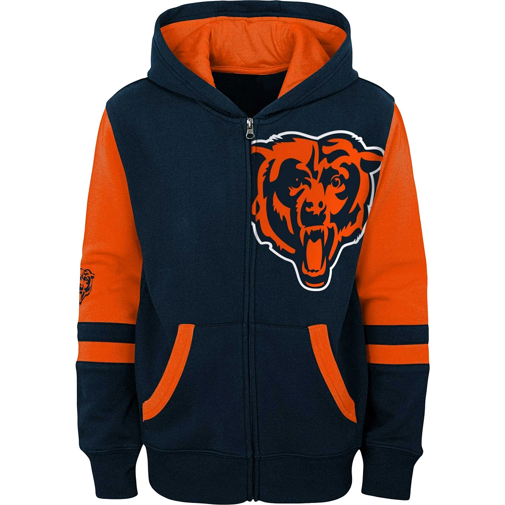 Sweat à capuche entièrement zippé bleu marine Chicago Bears Stadium pour enfants d'âge préscolaire