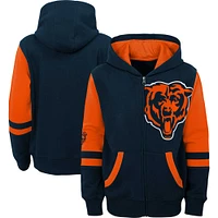 Sweat à capuche entièrement zippé bleu marine Chicago Bears Stadium pour enfants d'âge préscolaire