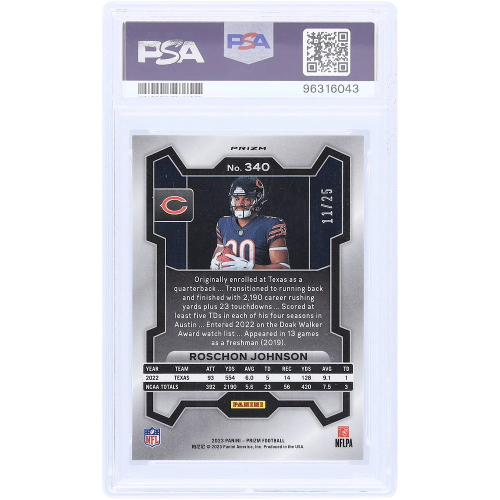 Roschon Johnson Chicago Bears 2023 Panini Prizm Variation Mojo Prizm #340 #11/25 PSA Authenticated 10 Rookie Card