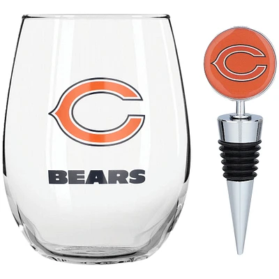 Gobelet sans pied de 15 oz avec bouchon pour bouteille de vin Chicago Bears de The Memory Company