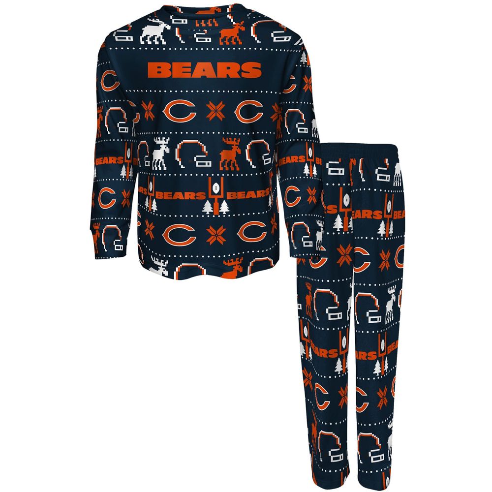 Toddler Navy Chicago Bears Allover Print Long Sleeve T-Shirt & Pants - Sleep Set