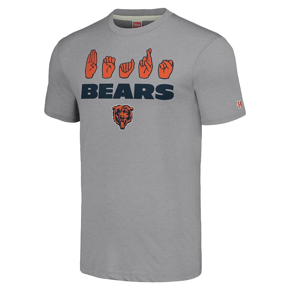 T-shirt unisexe gris hommage aux Chicago Bears en langue des signes américaine