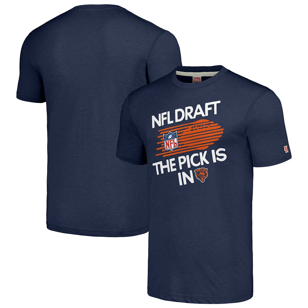 Unisex Homage Heather Navy Chicago Bears 2024 Team Draft Tri-Blend T-Shirt