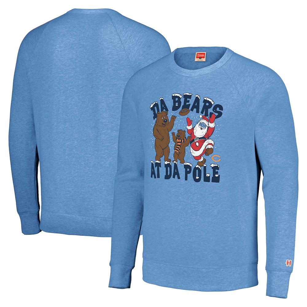 Sweat-shirt unisexe Hommage bleu clair Chicago Bears Holiday Raglan Tri-Blend