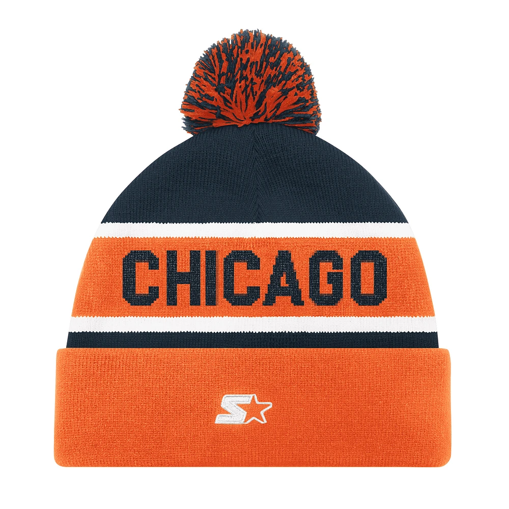 Bonnet en tricot à revers unisexe Starter Orange Chicago Bears avec pompon