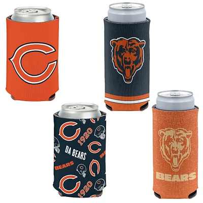 WinCraft Chicago Bears, paquet de 4, 12 oz. Ensemble refroidisseur de canettes et de canettes minces
