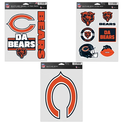 Lot de trois autocollants pour supporters des Chicago Bears de WinCraft