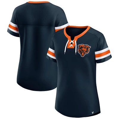 Women's Fanatics  True Navy Chicago Bears Lace-Up Bling T-Shirt