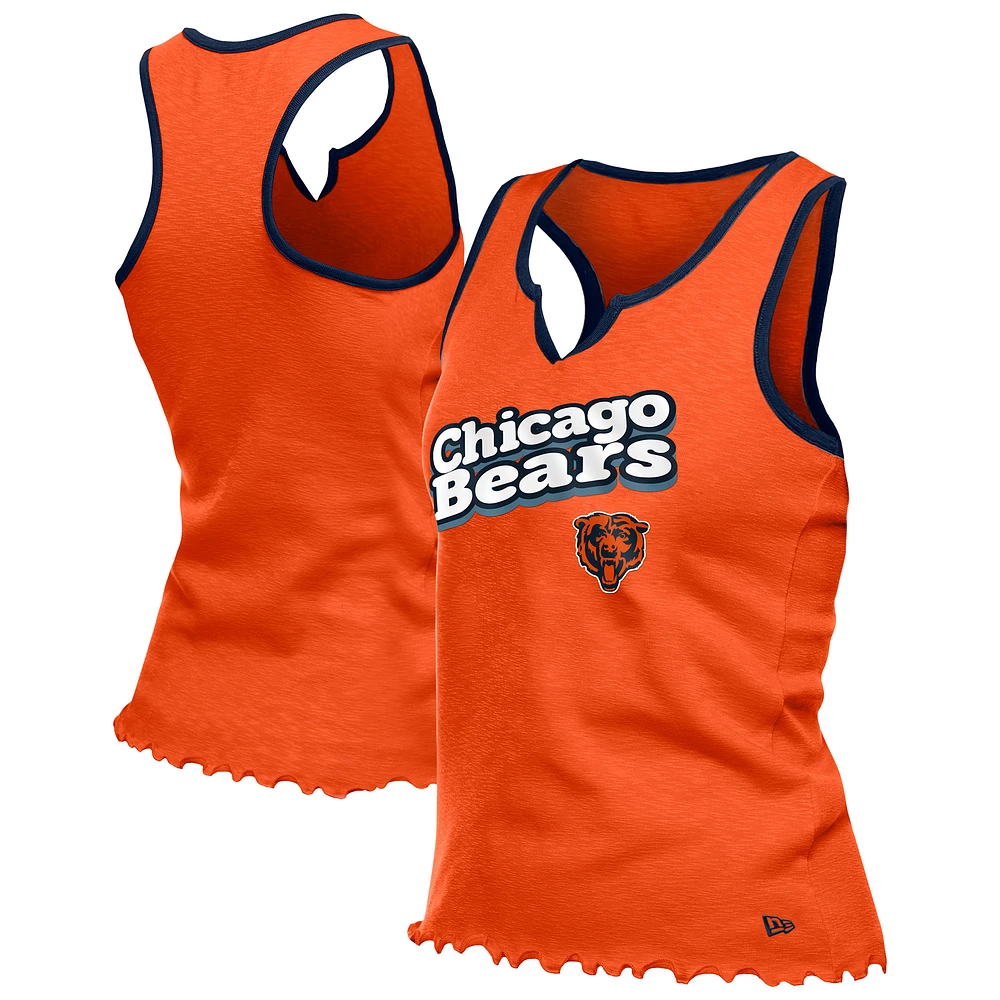 Débardeur tri-mélange orange à ourlet ondulé et col cranté pour femme New Era Chicago Bears