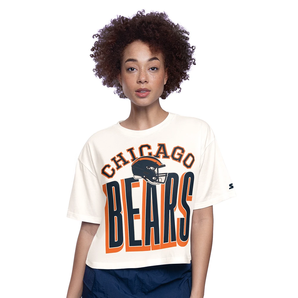Women's Starter  Cream Chicago Bears Throwback Play the Ball Boxy Cropped T-Shirt