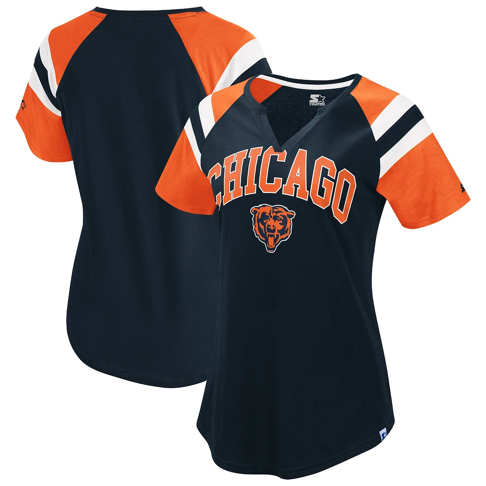 Women's Starter  Navy Chicago Bears Game On Notch Neck Raglan T-Shirt