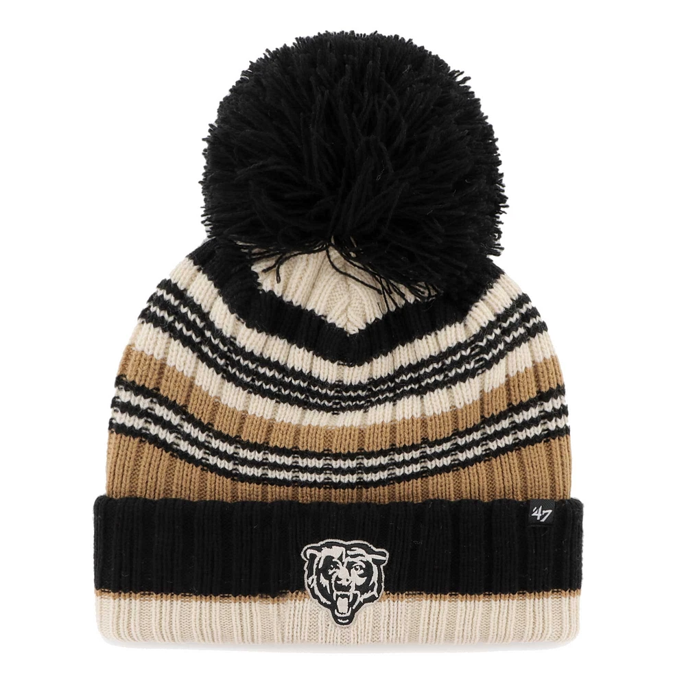 Women's '47 Natural Chicago Bears Barista Cuffed Knit Hat with Pom