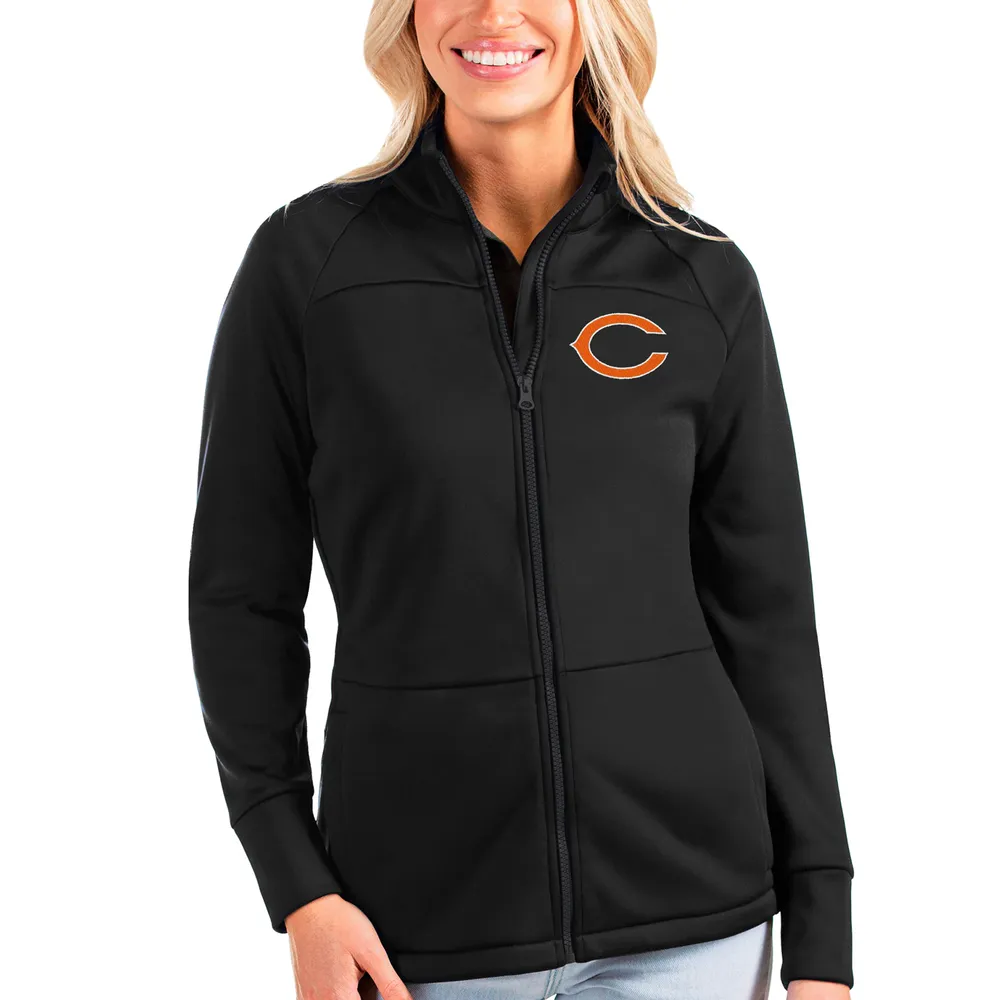 Women's Antigua Oatmeal Chicago Bears Closure Team Logo Full-Zip Vest