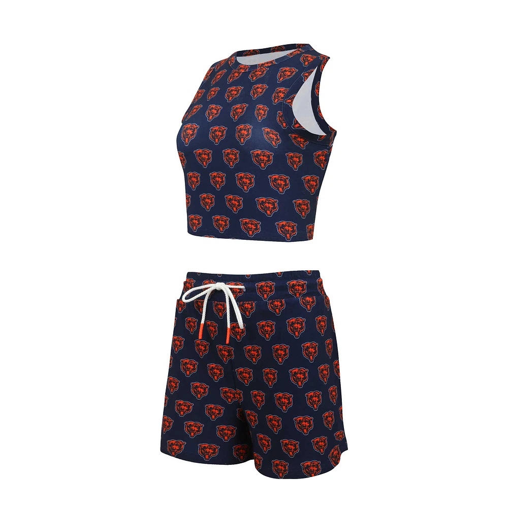 Ensemble de nuit Concepts Sport Chicago Bears Gauge pour femmes, débardeur court et short à imprimé intégral