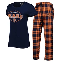 Ensemble de nuit t-shirt et pantalon Concepts Sport pour femmes, bleu marine/orange, badge des Chicago Bears