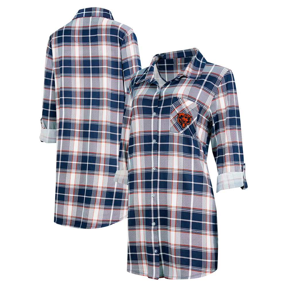 Chemise de nuit en tricot à carreaux Ashford Chicago Bears pour femme Concepts Sport Navy