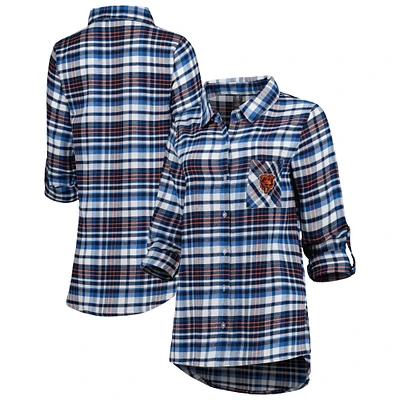 Women's Concepts Sport Navy Chicago Bears Mainstay Plaid Full-Button Long Sleeve Nightshirt