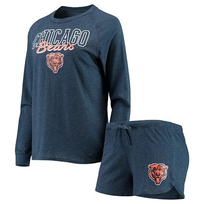 Ensemble de nuit pour femme Concepts Sport Bleu marine Chicago Bears Meter Knit à manches longues et short raglan