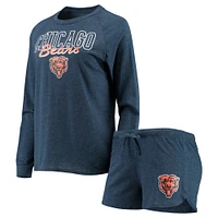 Women's Concepts Sport Navy Chicago Bears Meter Knit Long Sleeve Raglan Top & Shorts Sleep Set