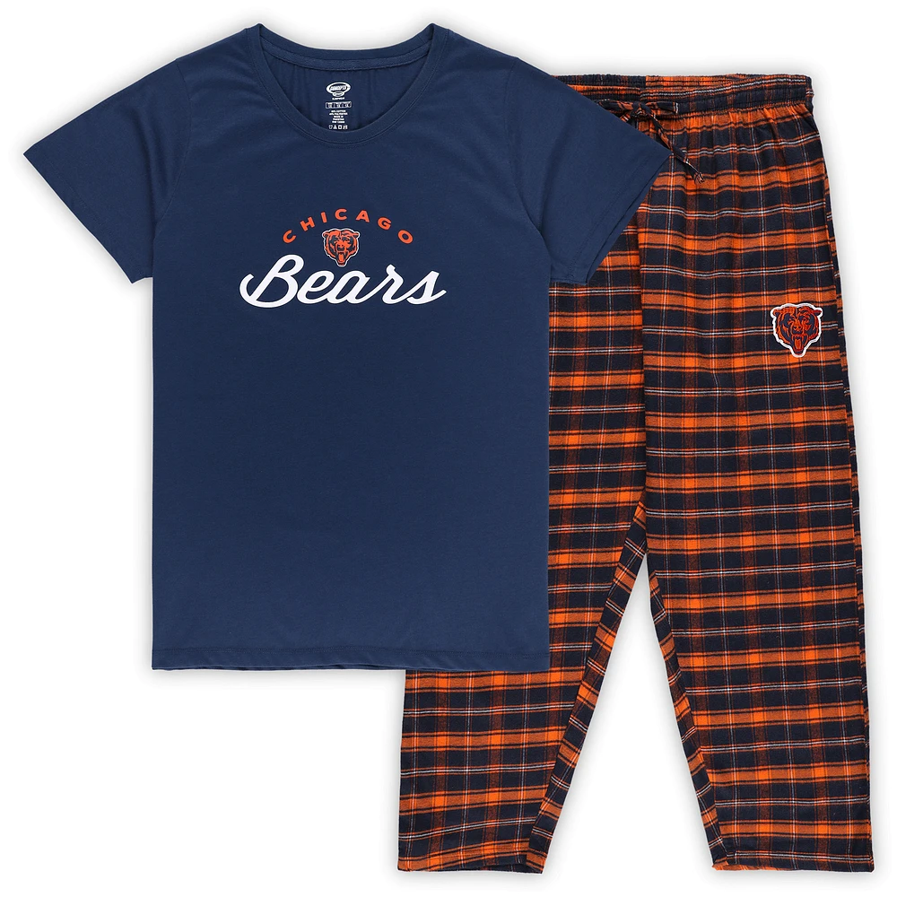 Ensemble de nuit Concepts Sport pour femmes, t-shirt avec badge et pantalon en flanelle, Chicago Bears, grande taille, bleu marine