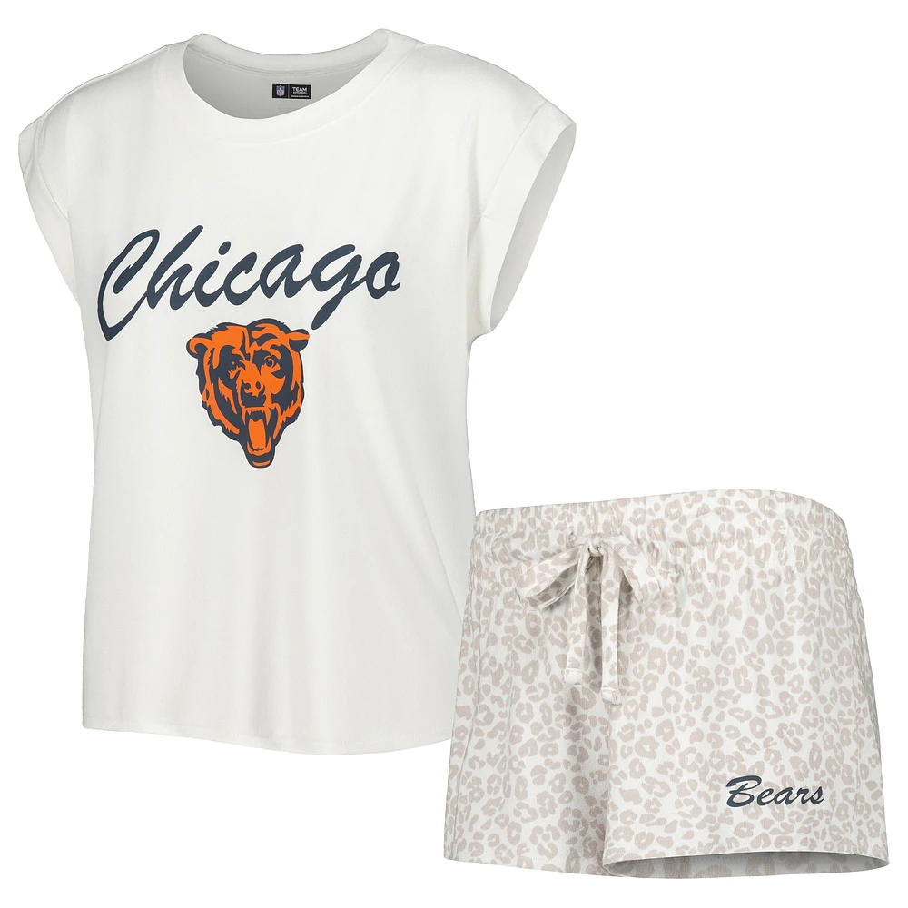 Ensemble de nuit T-shirt et short en tricot Chicago Bears Montana Concepts Sport pour femme, blanc/crème