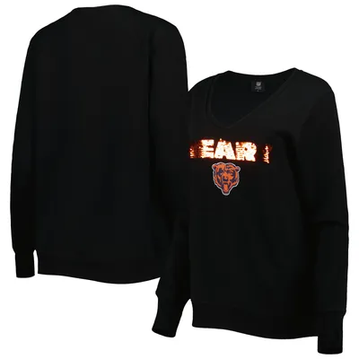 Chicago Bears Cuce Women's Sequin Logo V-Neck Pullover Sweatshirt - Black