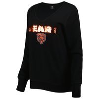 Women's Cuce Black Chicago Bears Sequin Logo V-Neck Pullover Sweatshirt