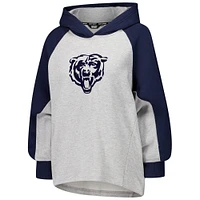 Sweat à capuche court raglan DKNY Sport gris/bleu marine pour femme Chicago Bears Joy