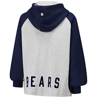 Sweat à capuche court raglan DKNY Sport gris/bleu marine pour femme Chicago Bears Joy