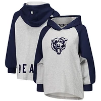 Sweat à capuche court raglan DKNY Sport gris/bleu marine pour femme Chicago Bears Joy