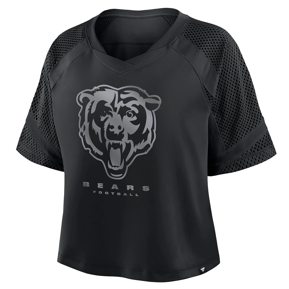 Women's Fanatics Black Chicago Bears Oversized Cornerback Blitz Raglan V-Neck T-Shirt