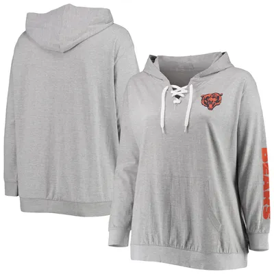 Chicago Bears Fanatics Branded Women's Plus Lace-Up Pullover Hoodie - Heathered Gray