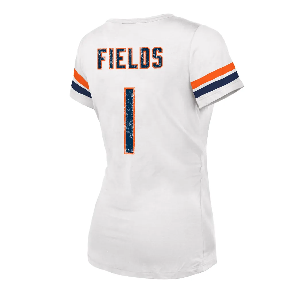 Fanatics Women's Justin Fields White Chicago Bears Player Name Number  V-Neck T-shirt