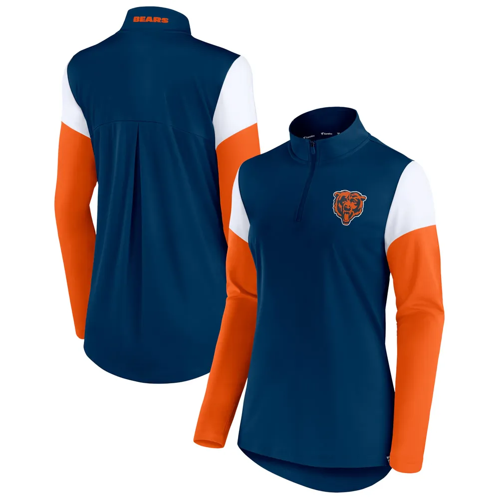Chicago Bears Fanatics Branded Women's Block Party Team Authentic Quarter-Zip Jacket - Navy/Orange