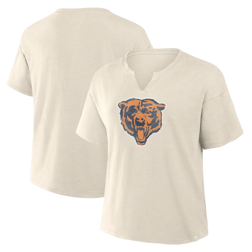 T-shirt col en V flammé Chicago Bears pour femme Fanatics Cream