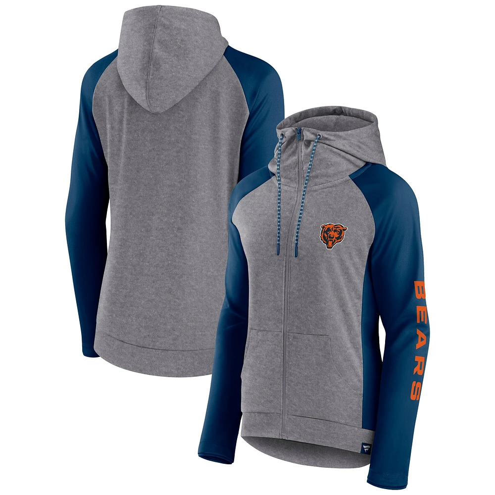 Women's Fanatics  Heather Gray/College Navy Chicago Bears Blind Side Lightweight Full-Zip Hoodie