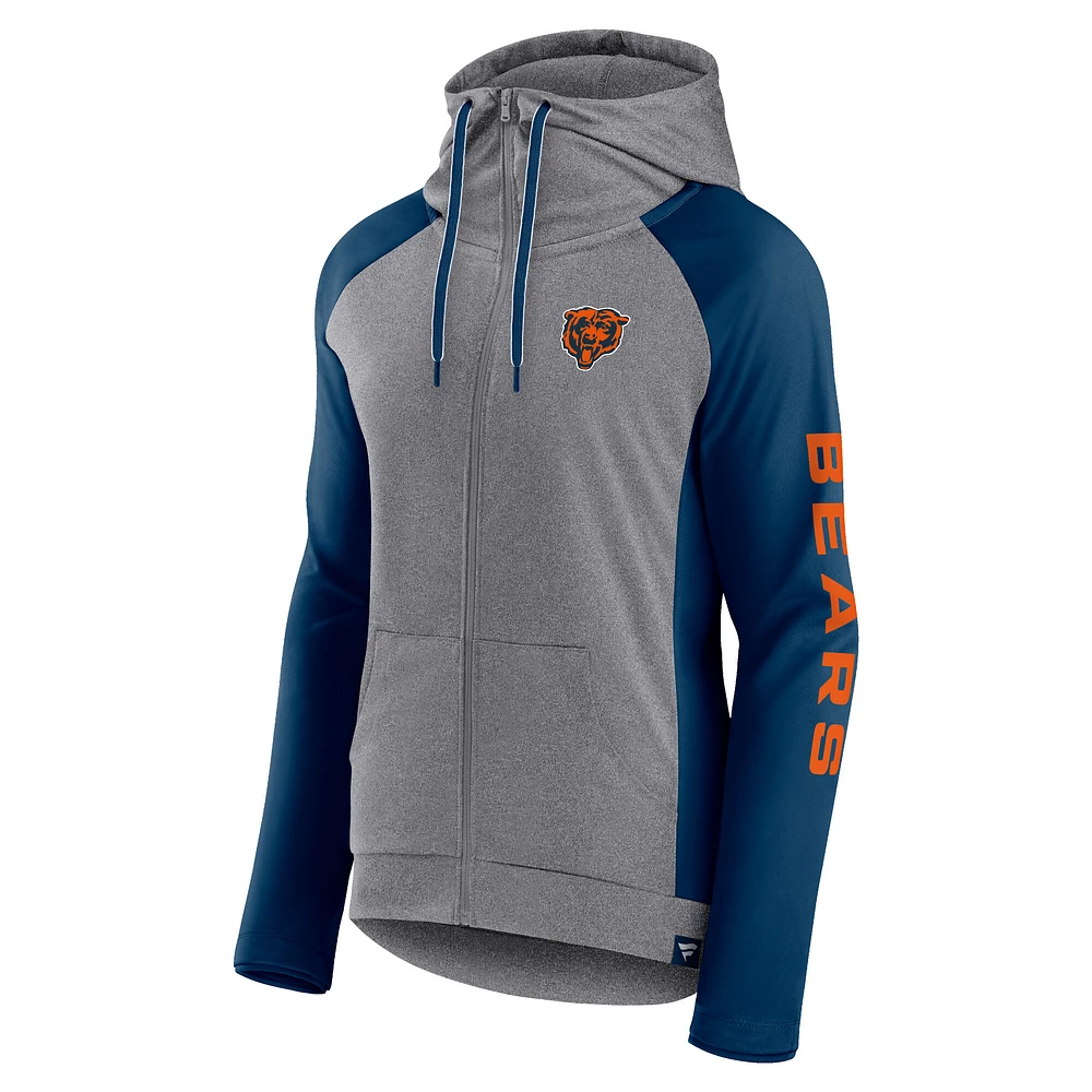 Women's Fanatics  Heather Gray/College Navy Chicago Bears Blind Side Lightweight Full-Zip Hoodie