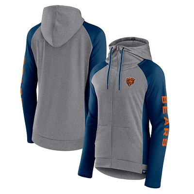 Women's Fanatics  Heather Gray/College Navy Chicago Bears Blind Side Lightweight Full-Zip Hoodie