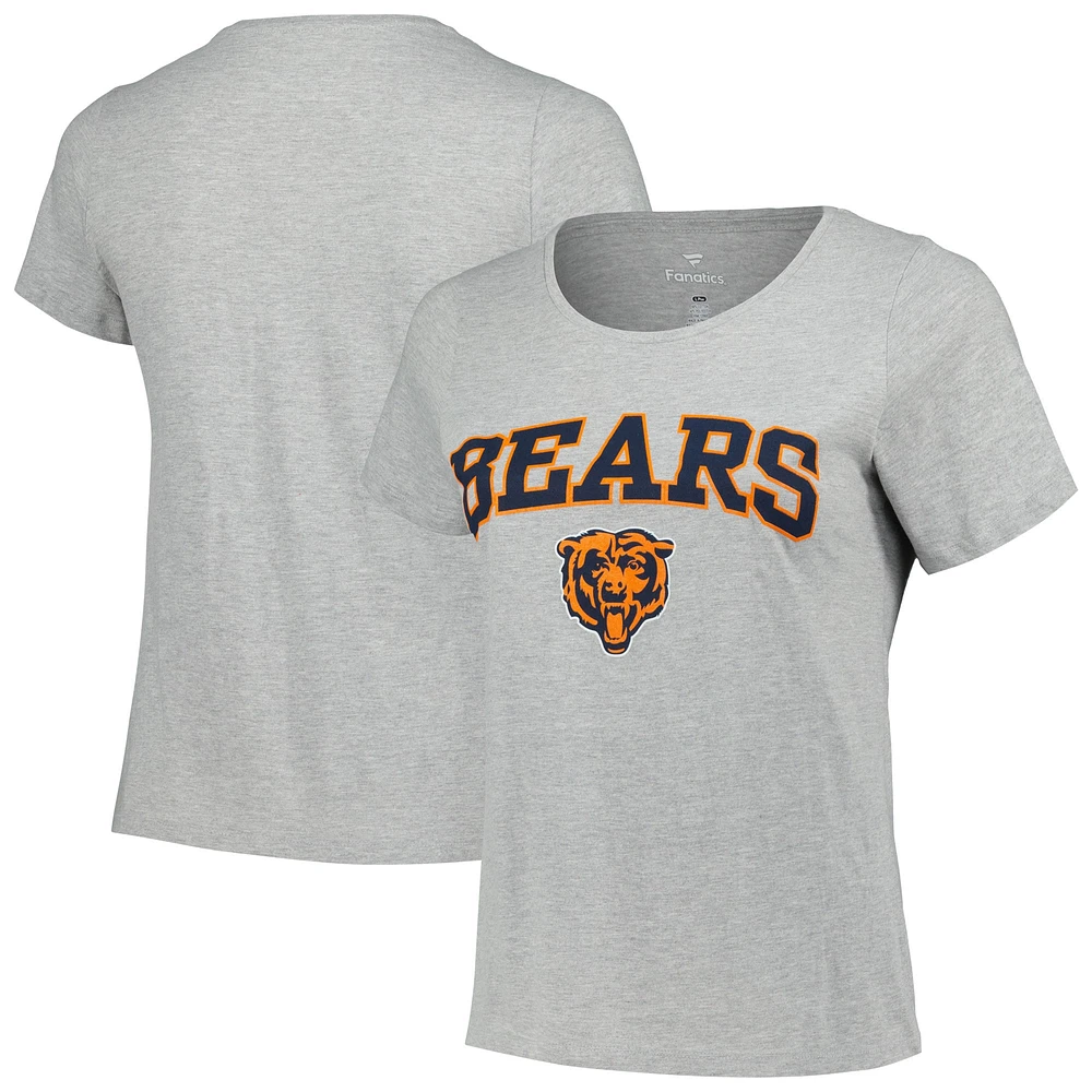 T-shirt Fanatics Heather Grey Chicago Bears grande taille pour femmes avec logo en forme d'arc