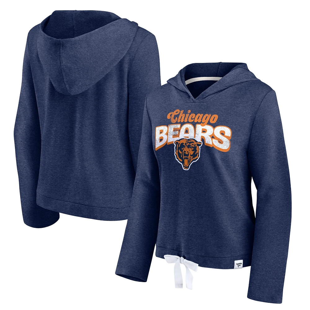 Women's Fanatics Heather Navy Chicago Bears First Team Cropped Lightweight Hooded Top