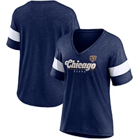 Women's Fanatics Heather Navy Chicago Bears Give It All Half-Sleeve Tri-Blend V-Neck T-Shirt