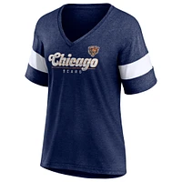 Women's Fanatics Heather Navy Chicago Bears Give It All Half-Sleeve Tri-Blend V-Neck T-Shirt