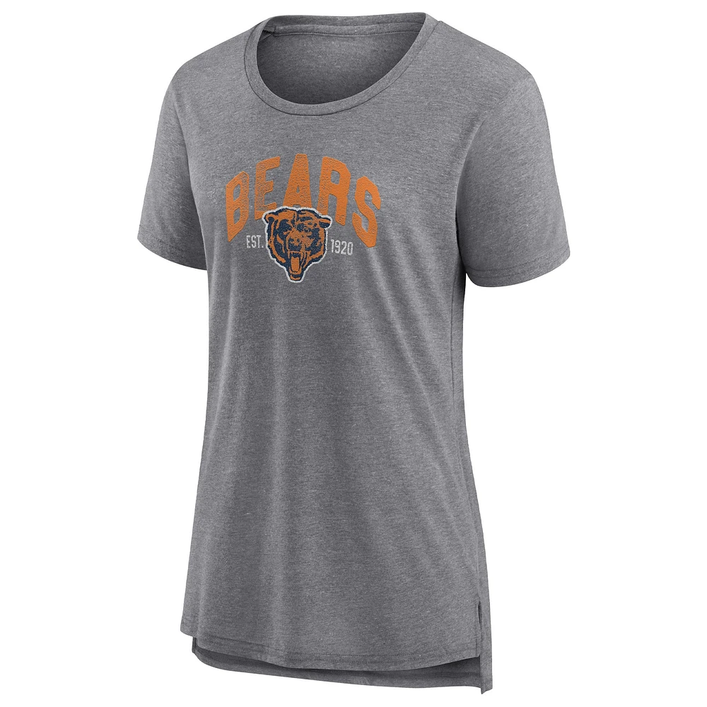 Women's Fanatics Heathered Gray Chicago Bears Drop Back Modern T-Shirt