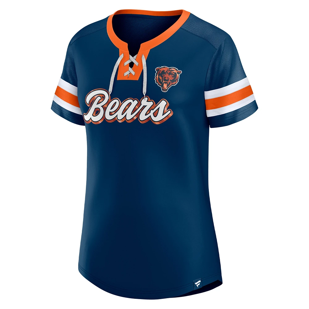 Fanatics pour femmes Justin Fields bleu marine Chicago Bears Athena nom et numéro t-shirt à col cranté